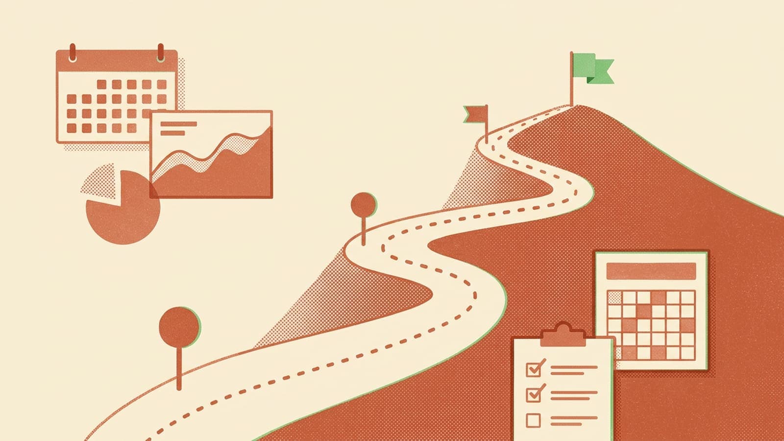 A guided setup path showing the first steps from brand profile to first campaign plan